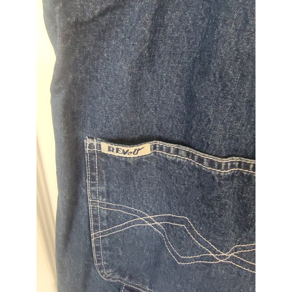 VTG Revolt Denim Bib Overalls Sz 18 Wide Leg Baggy Tuxedo Stripe Retro 90S Y2K - Picture 10 of 12